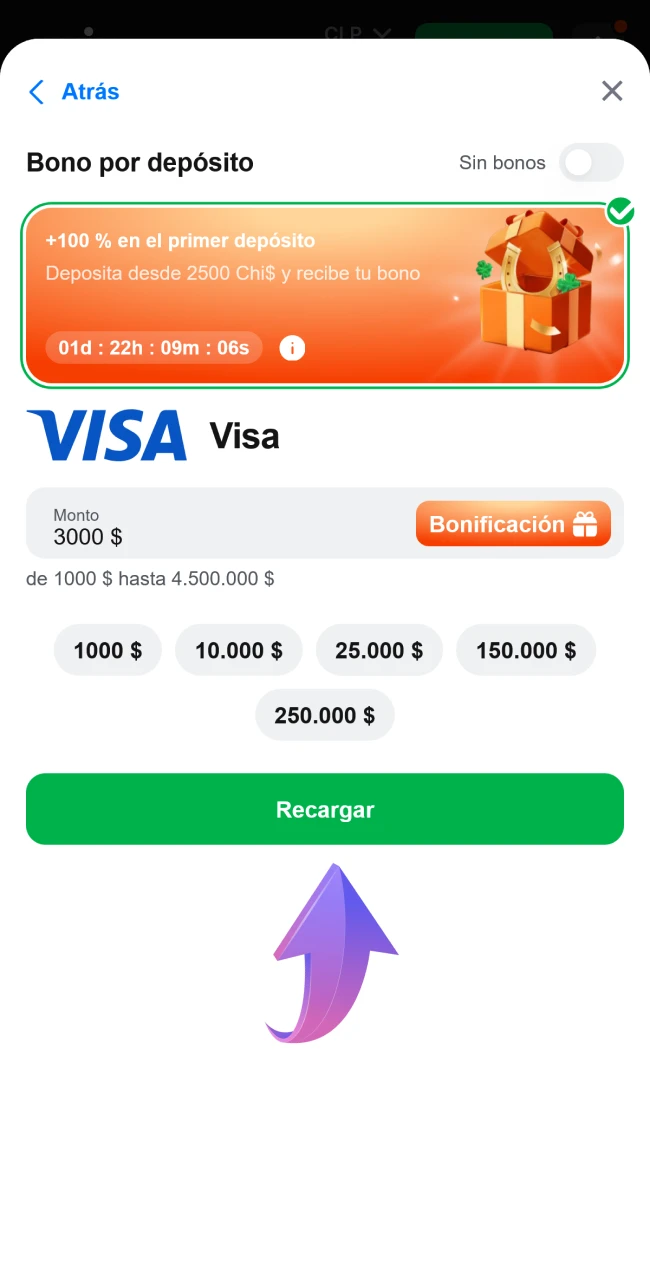 Deposita dinero en tu cuenta de 1win para poder apostar en tenis.