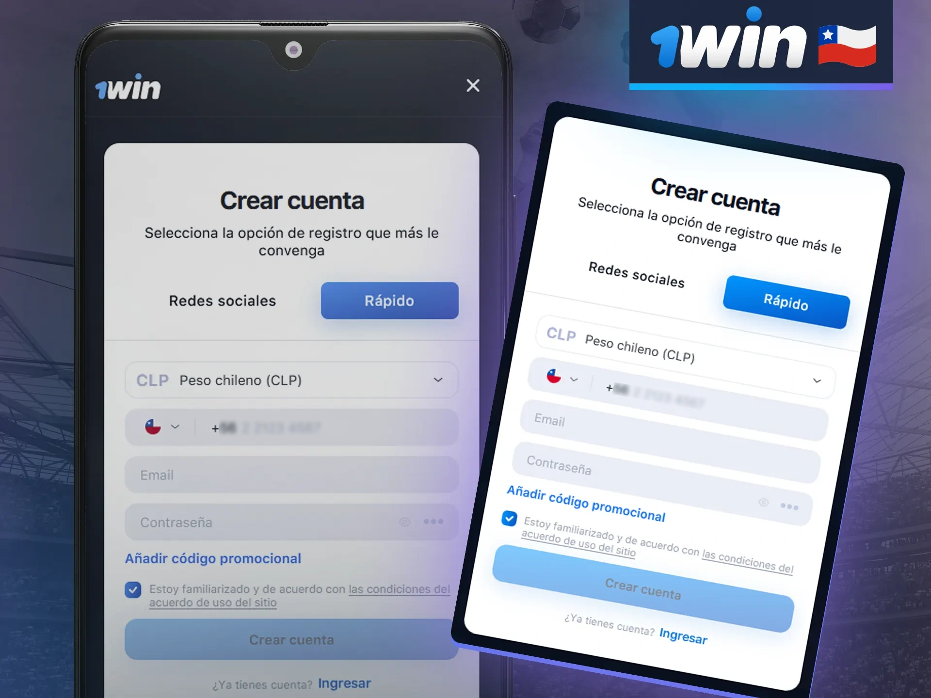 Complete the registration form in the 1win mobile app.