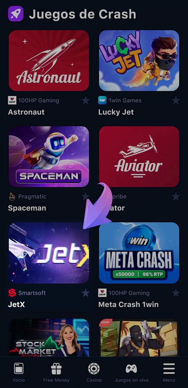 Log in to your 1win account and search for JetX.