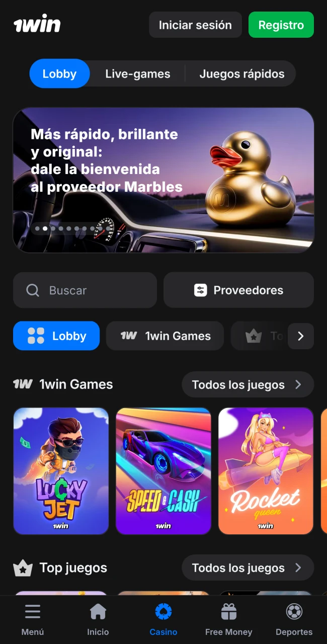 The casino section in the 1win mobile app offers a wide variety of games.