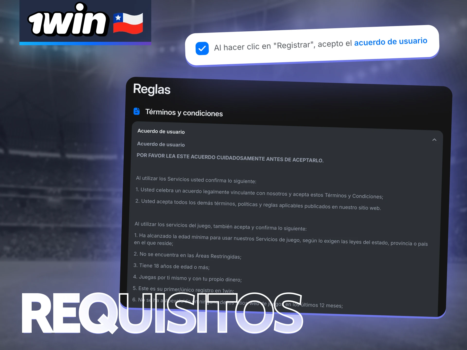 1win has few requirements for registering on the site.