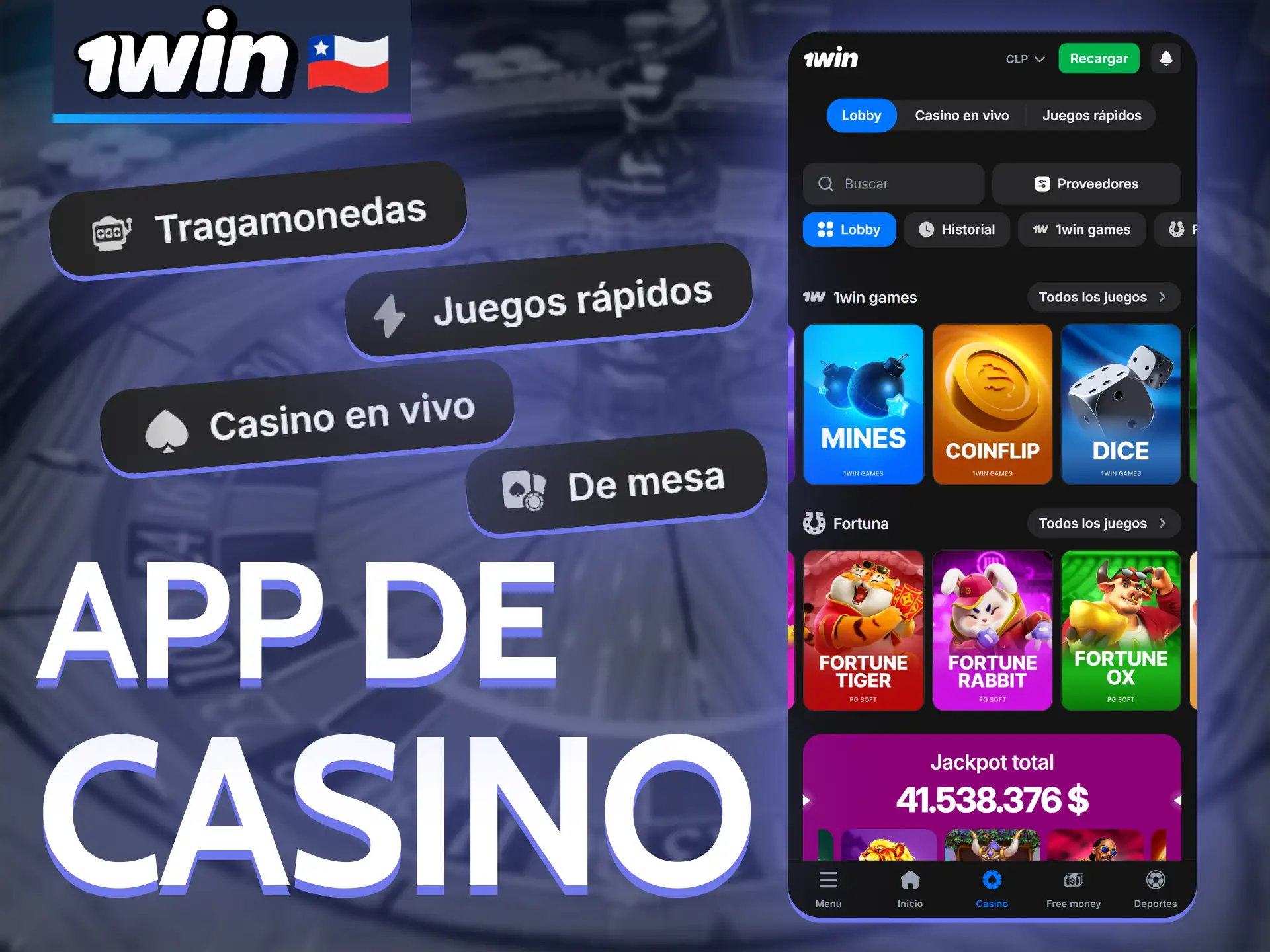 Play casino games on the 1Win app.